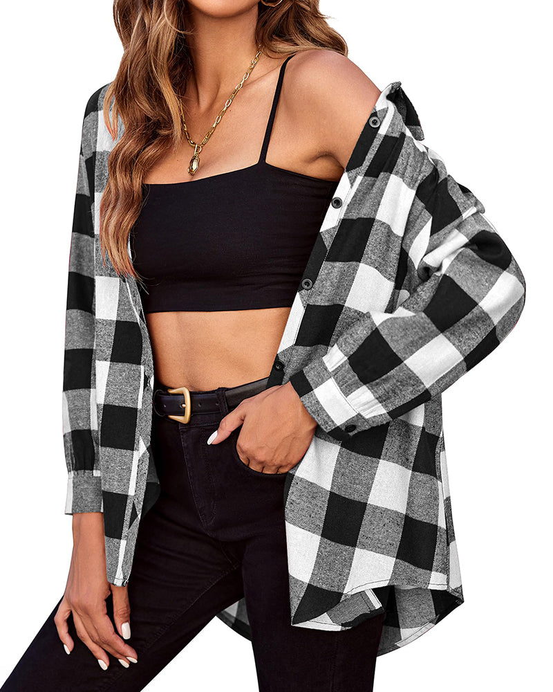 Zeagoo Womens Button Down Blouses Casual Flannel Plaid Shirts Long Sleeve Work Tops