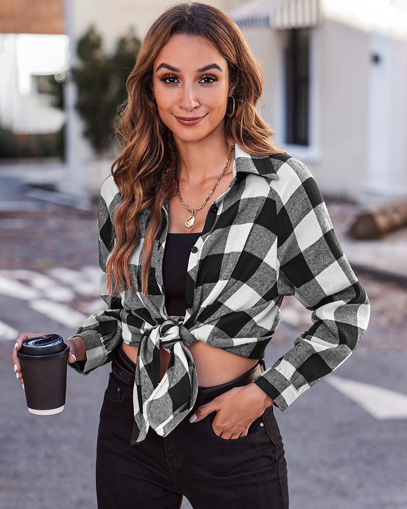 Zeagoo Womens Button Down Blouses Casual Flannel Plaid Shirts Long Sleeve Work Tops