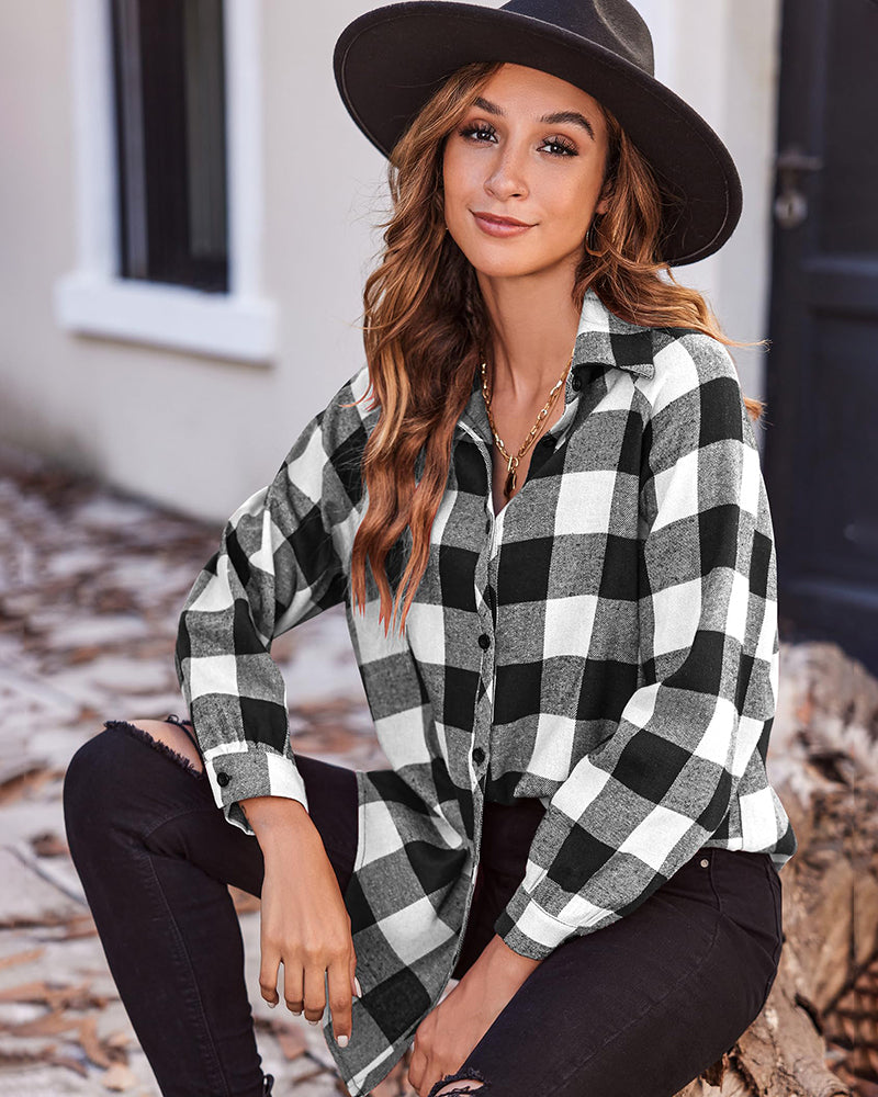 Zeagoo Womens Button Down Blouses Casual Flannel Plaid Shirts Long Sleeve Work Tops