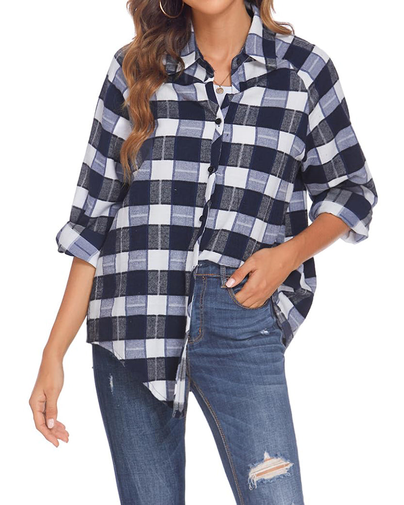 Zeagoo Womens Button Down Blouses Casual Flannel Plaid Shirts Long Sleeve Work Tops