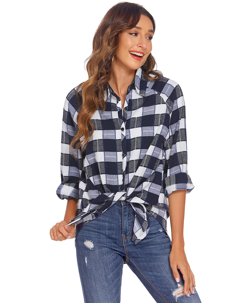 Zeagoo Womens Button Down Blouses Casual Flannel Plaid Shirts Long Sleeve Work Tops