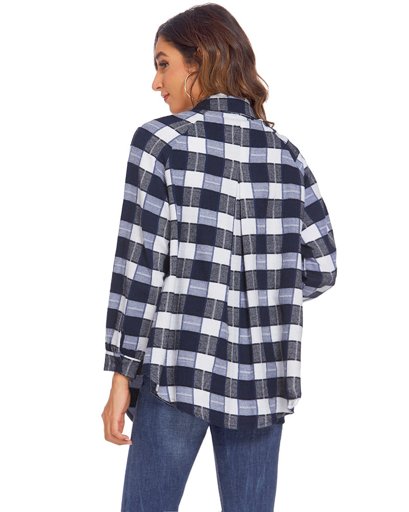 Zeagoo Womens Button Down Blouses Casual Flannel Plaid Shirts Long Sleeve Work Tops