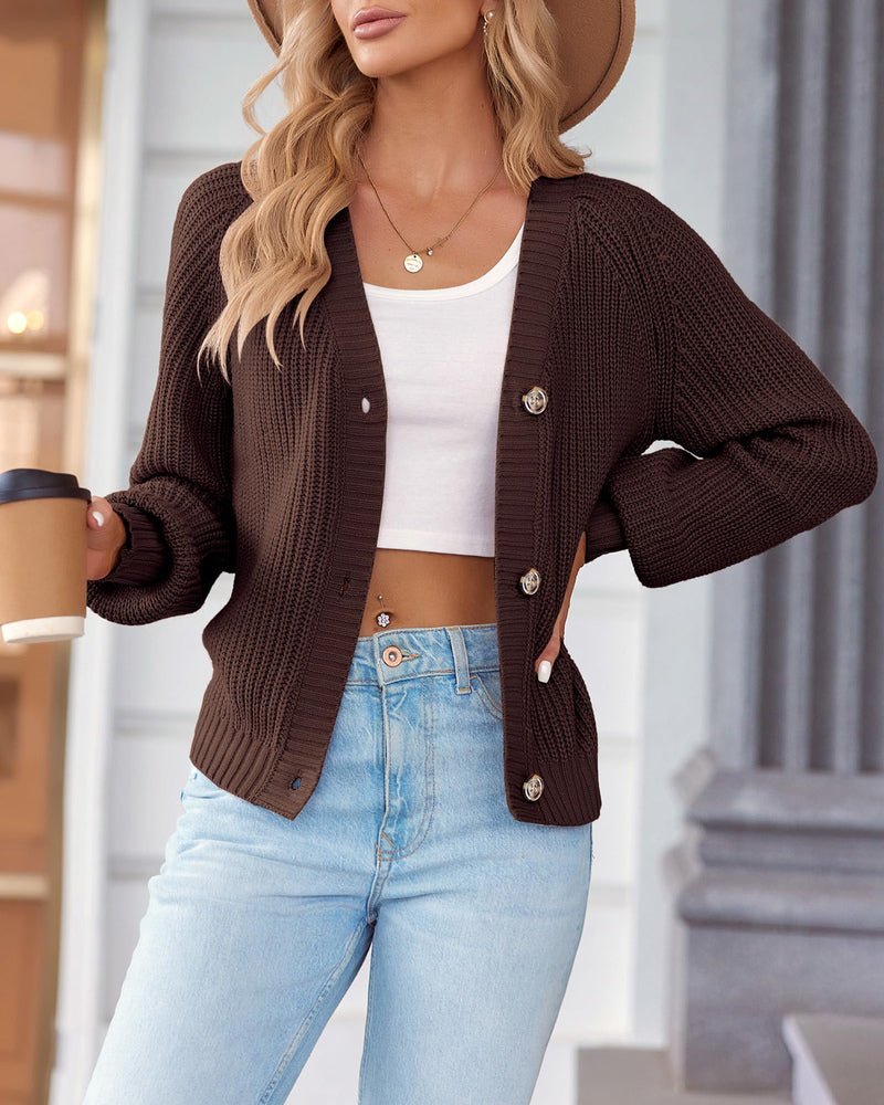 Zeagoo Women's 2023 Fall Chunky Knit Cardigans Open Front Long Sleeve V Neck Button Loose Cardigan Sweaters