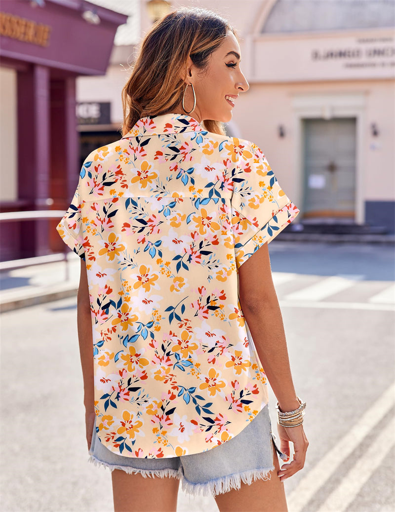 Zeagoo Casual Short Sleeve Floral Print Blouse