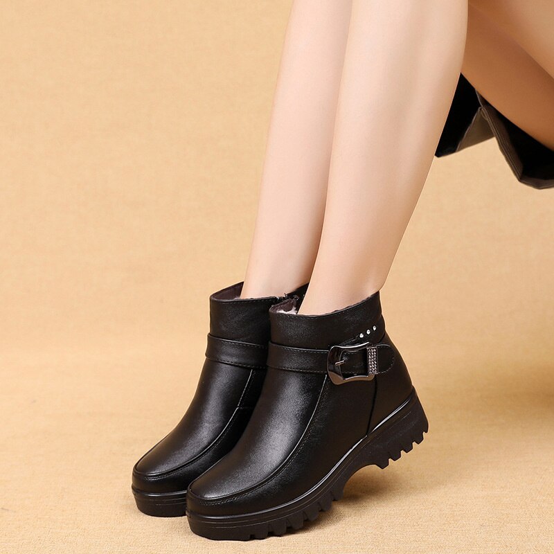 Orthopedic Women Ankle Boots Arch Support Warm Waterproof Genuine Leather Fashion