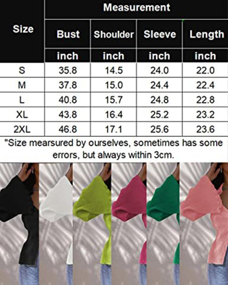 Women's Deep V Neck Shirt Button Front Blouse Bell Long Sleeve Tops - Zeagoo (Us Only)