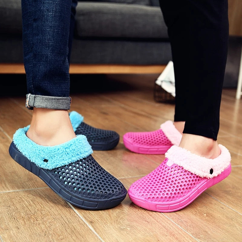 Women Nonslip PU Fur Slippers Family Indoor Slides
