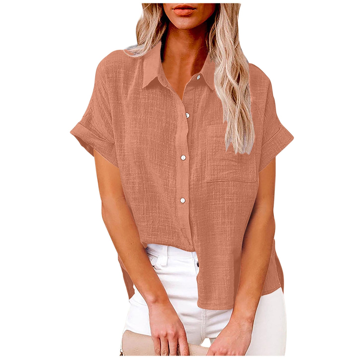 2025 solid color washed cotton shirt short sleeve casual loose shirt