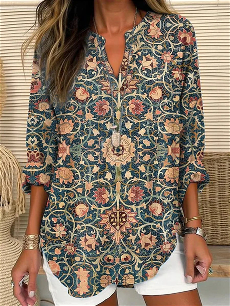 Women's Floral V-Neck Blouse — Lightweight, Feminine & Effortless