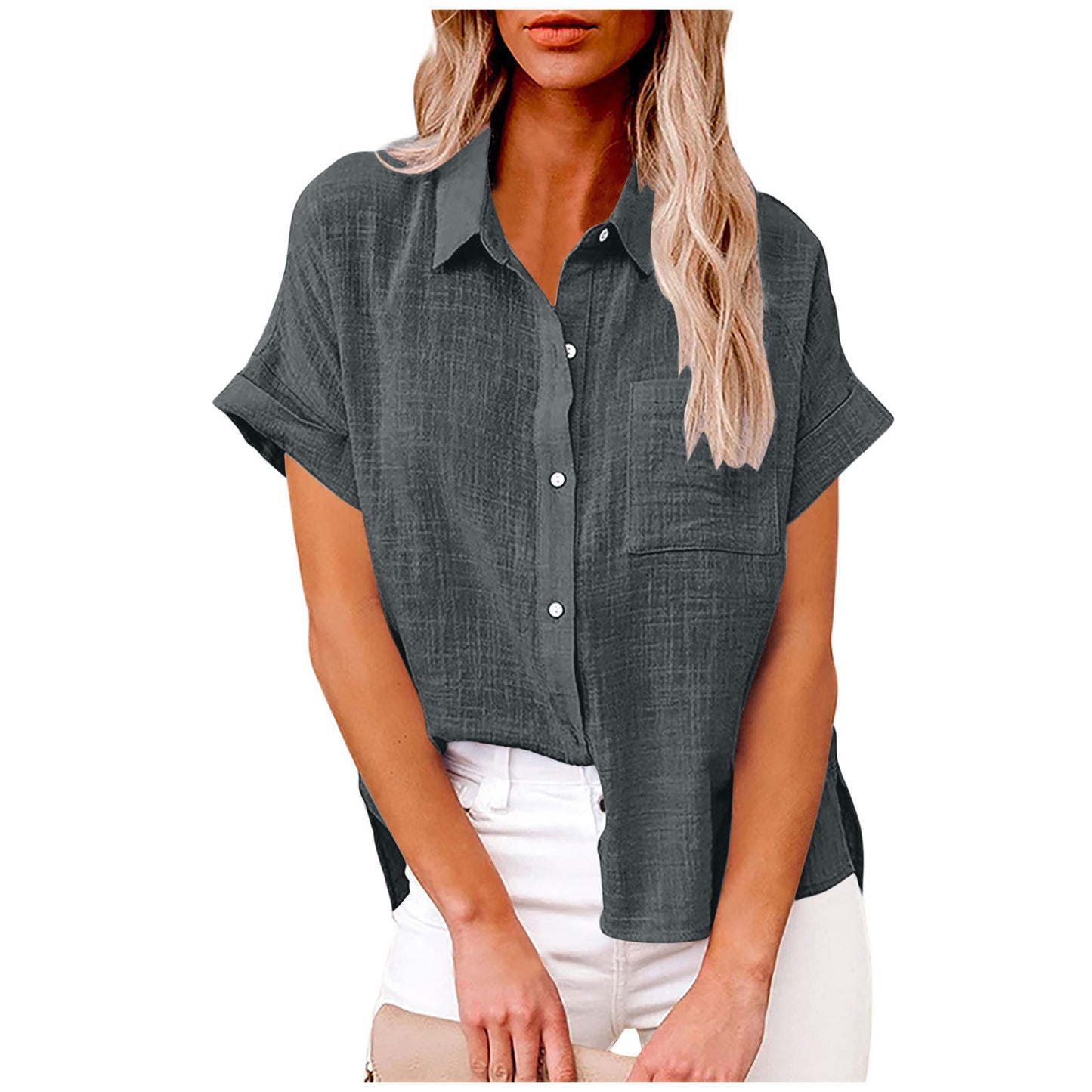 2025 solid color washed cotton shirt short sleeve casual loose shirt