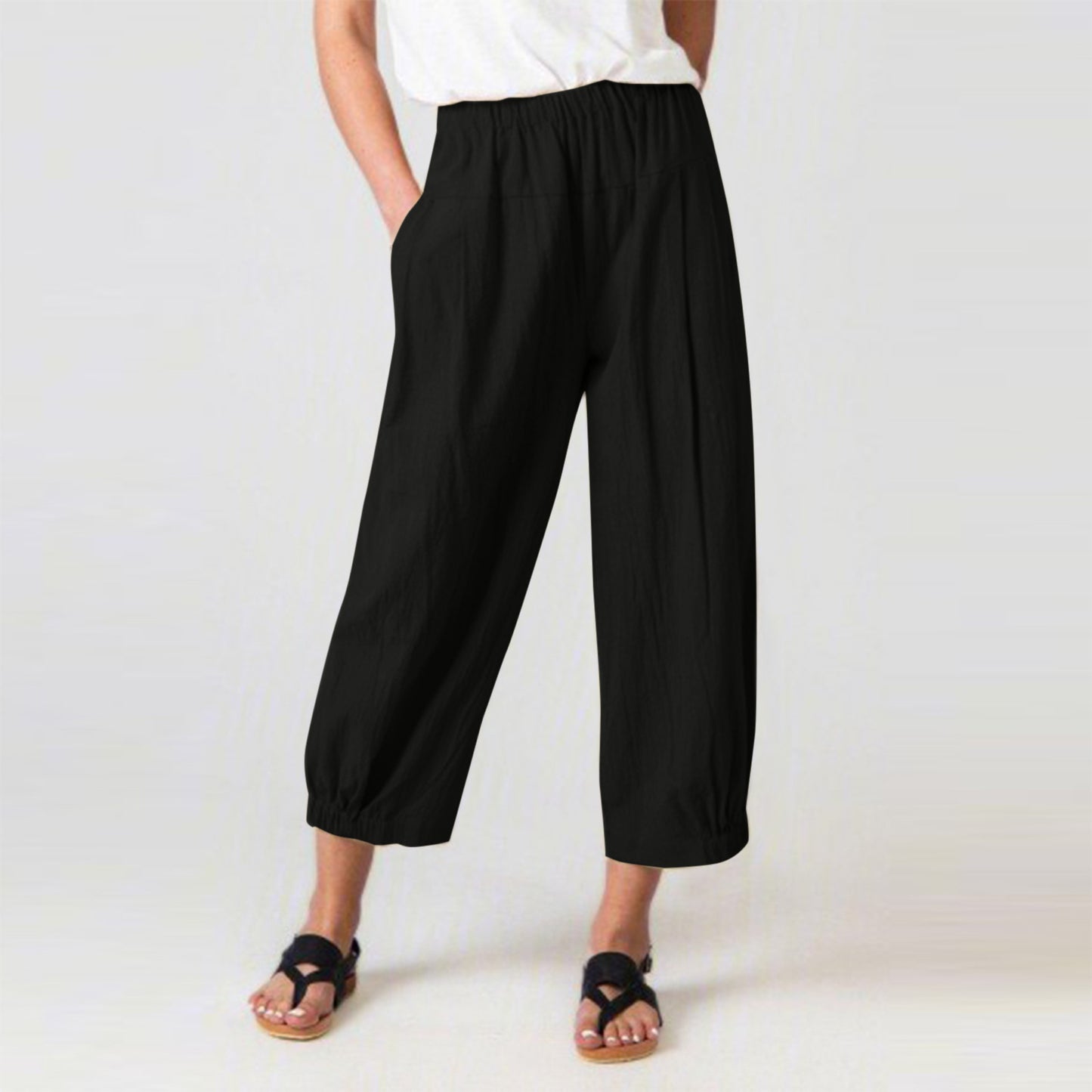 Women’s Cotton Linen High-Waist Cropped Wide-Leg Pants – Loose Fit, Breathable, Everyday Comfort