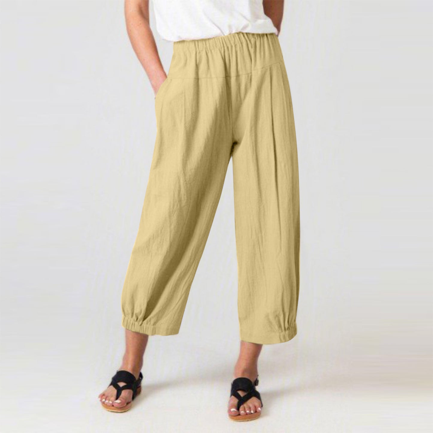 Women’s Cotton Linen High-Waist Cropped Wide-Leg Pants – Loose Fit, Breathable, Everyday Comfort