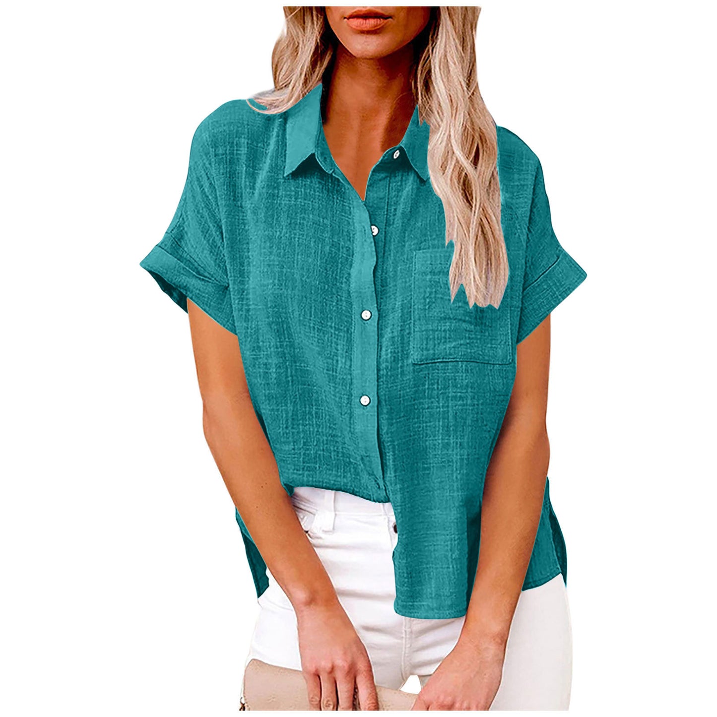 2025 solid color washed cotton shirt short sleeve casual loose shirt