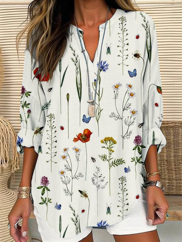 Women's Floral V-Neck Blouse — Lightweight, Feminine & Effortless