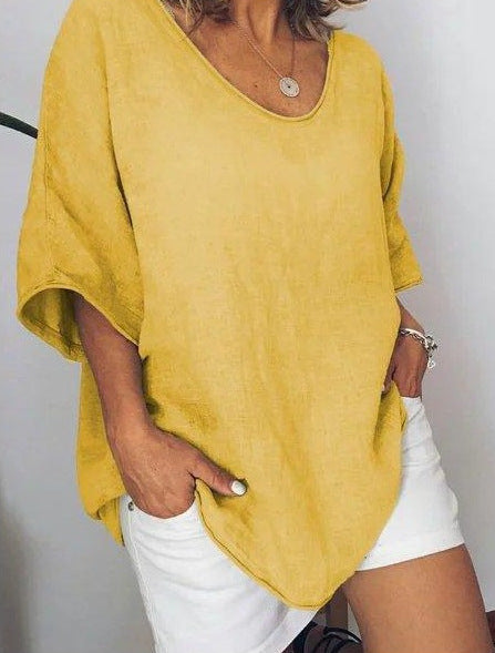 Solid color V-neck short-sleeved plus size women's T-shirt