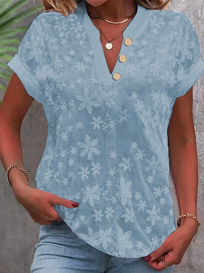 Women's V-Neck Floral Print Short Sleeve Blouse – Casual Summer Tops for Women | Loose Fit Plus Size (S–2XL)