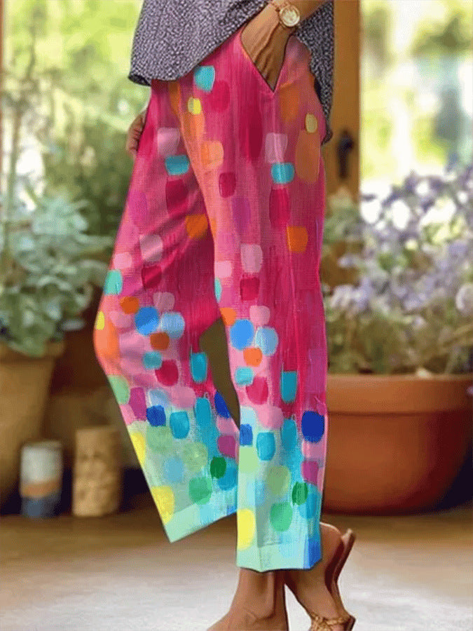 Women's Floral Print Loose-Fit Casual Pants with Pockets