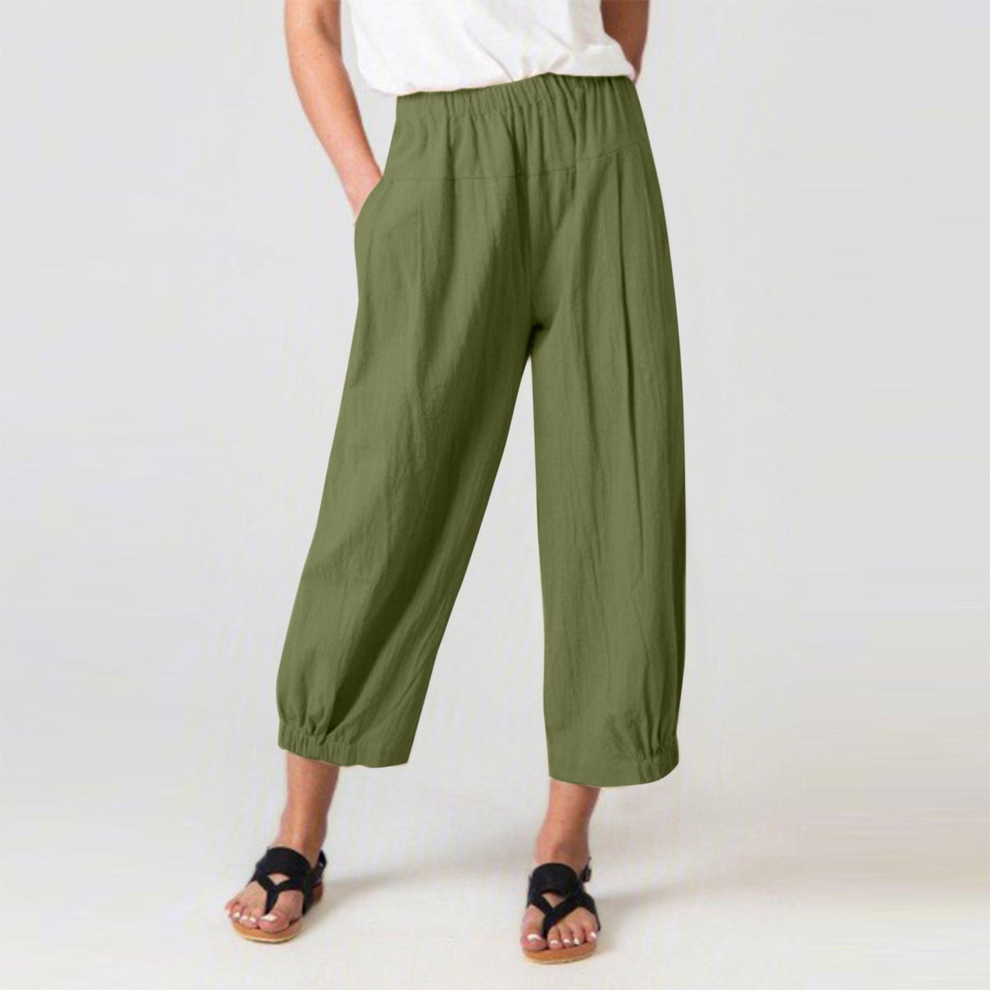 Women’s Cotton Linen High-Waist Cropped Wide-Leg Pants – Loose Fit, Breathable, Everyday Comfort