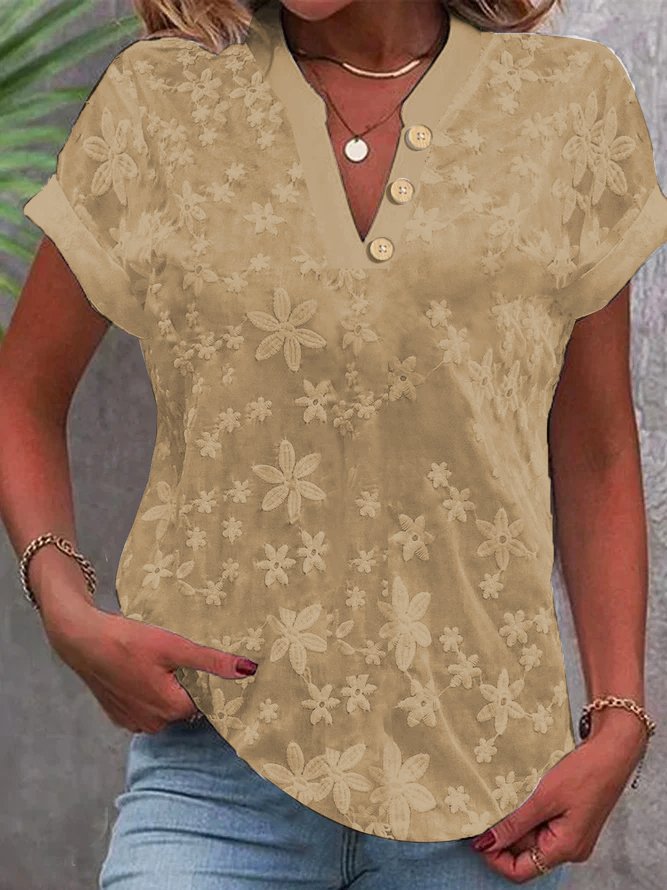 Women's V-Neck Floral Print Short Sleeve Blouse – Casual Summer Tops for Women | Loose Fit Plus Size (S–2XL)