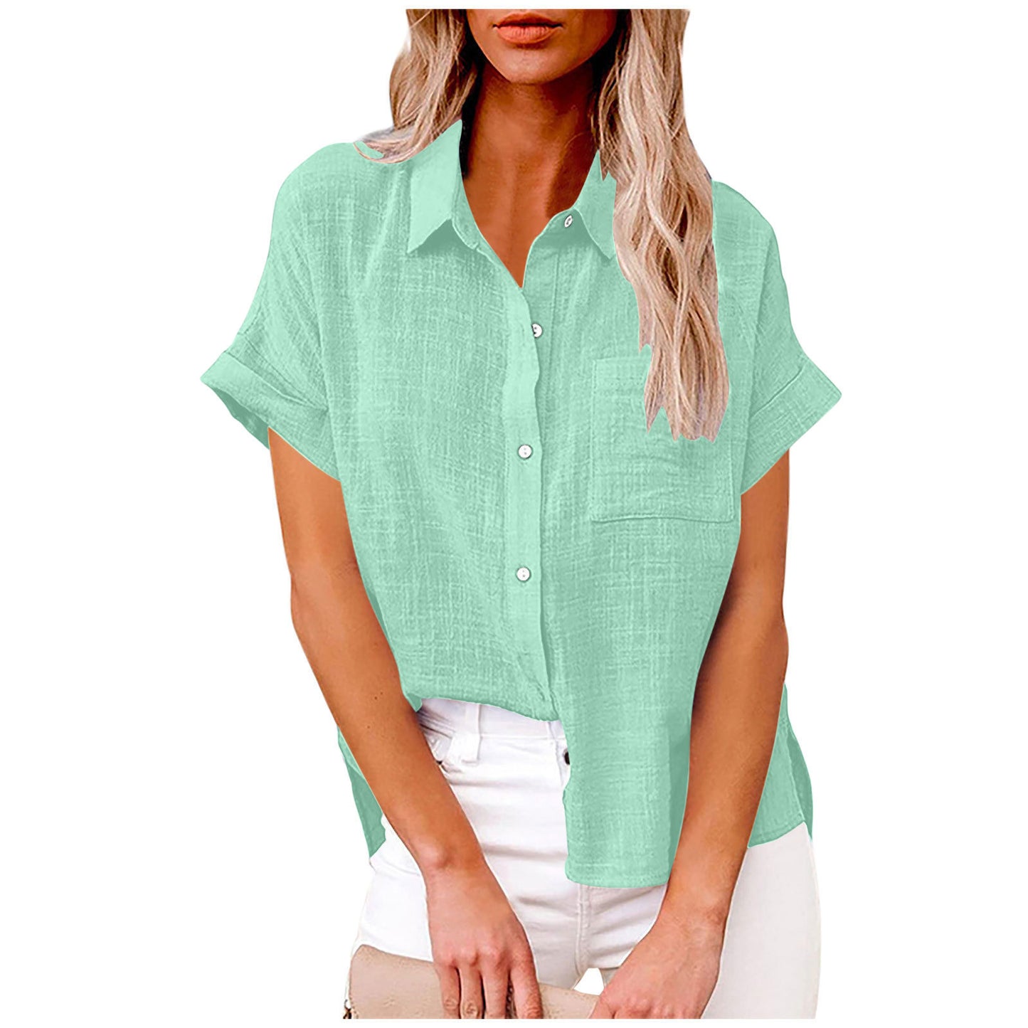 2025 solid color washed cotton shirt short sleeve casual loose shirt