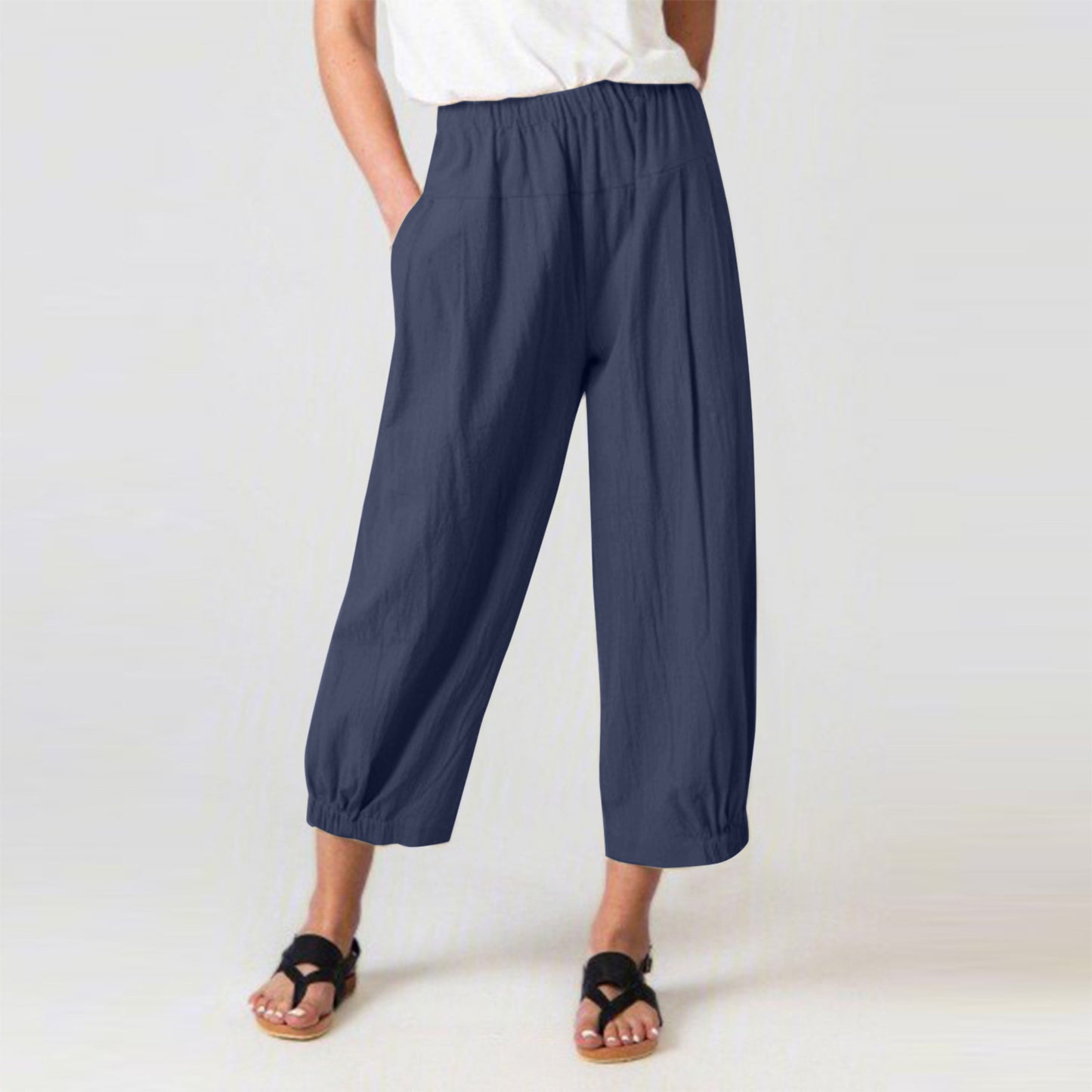 Women’s Cotton Linen High-Waist Cropped Wide-Leg Pants – Loose Fit, Breathable, Everyday Comfort