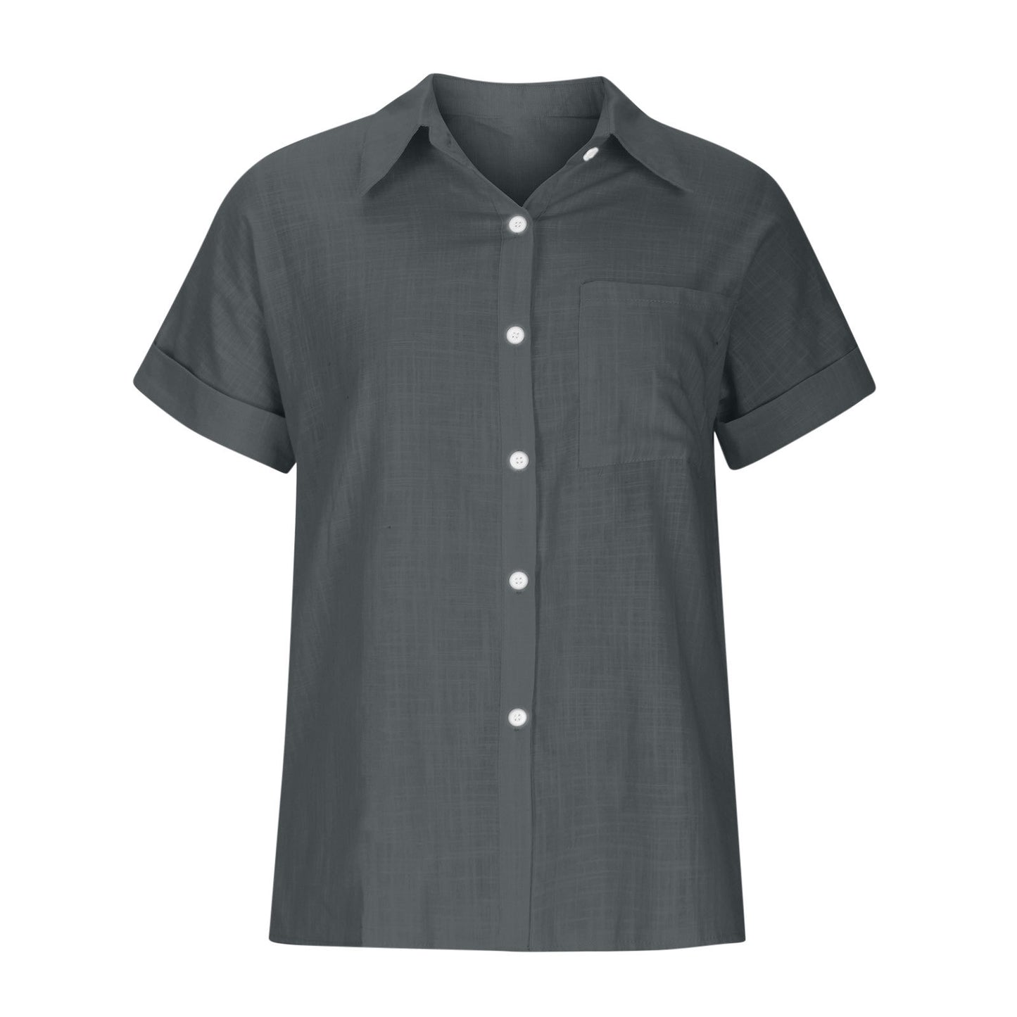 2025 solid color washed cotton shirt short sleeve casual loose shirt
