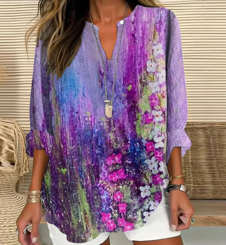 Women's Floral V-Neck Blouse — Lightweight, Feminine & Effortless