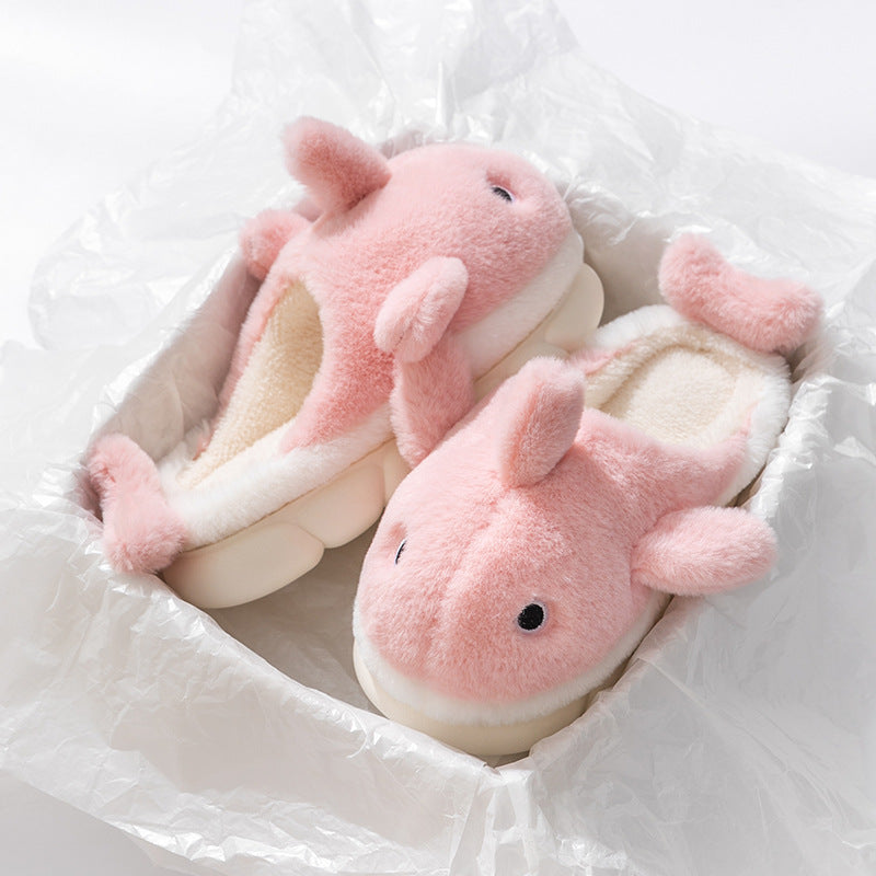 Heel-covered Powder Blue Super Soft Warm and Anti-slip Fluffy Slippers