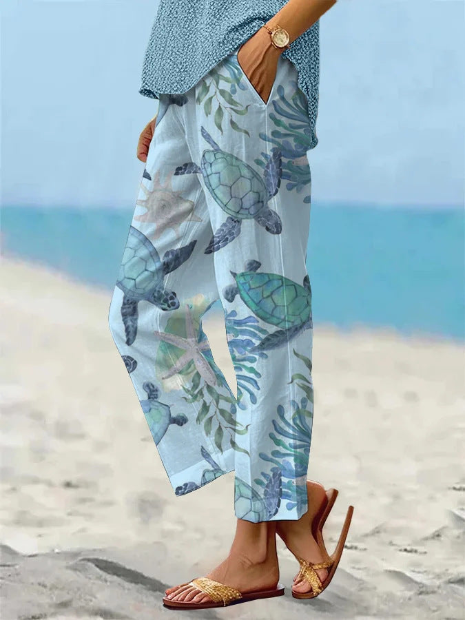 Women's Floral Print Loose-Fit Casual Pants with Pockets