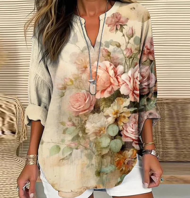 Women's Floral V-Neck Blouse — Lightweight, Feminine & Effortless