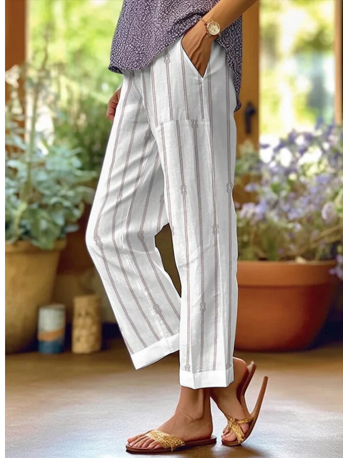 Women's Floral Print Loose-Fit Casual Pants with Pockets