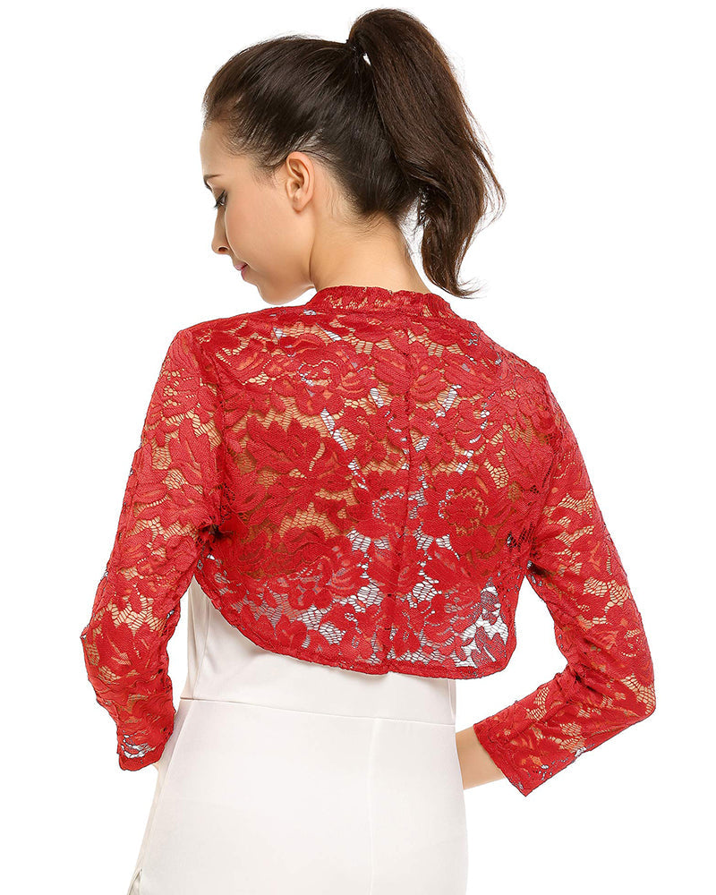 Women's 3 4 Sleeve Bolero Shrugs Crochet Lace Open Cardigan - Zeagoo (Us Only)