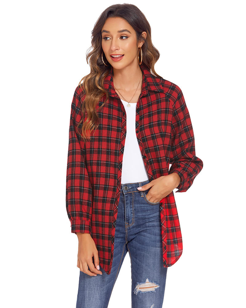 Zeagoo Womens Button Down Blouses Casual Flannel Plaid Shirts Long Sleeve Work Tops