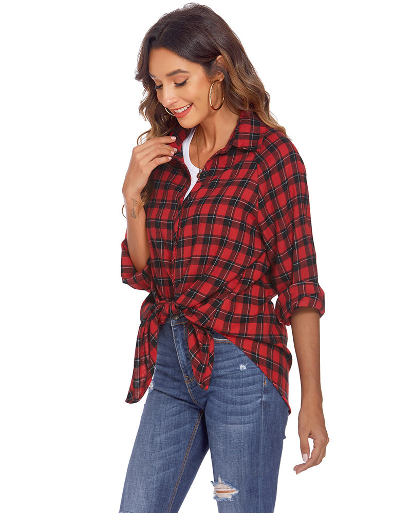 Zeagoo Womens Button Down Blouses Casual Flannel Plaid Shirts Long Sleeve Work Tops