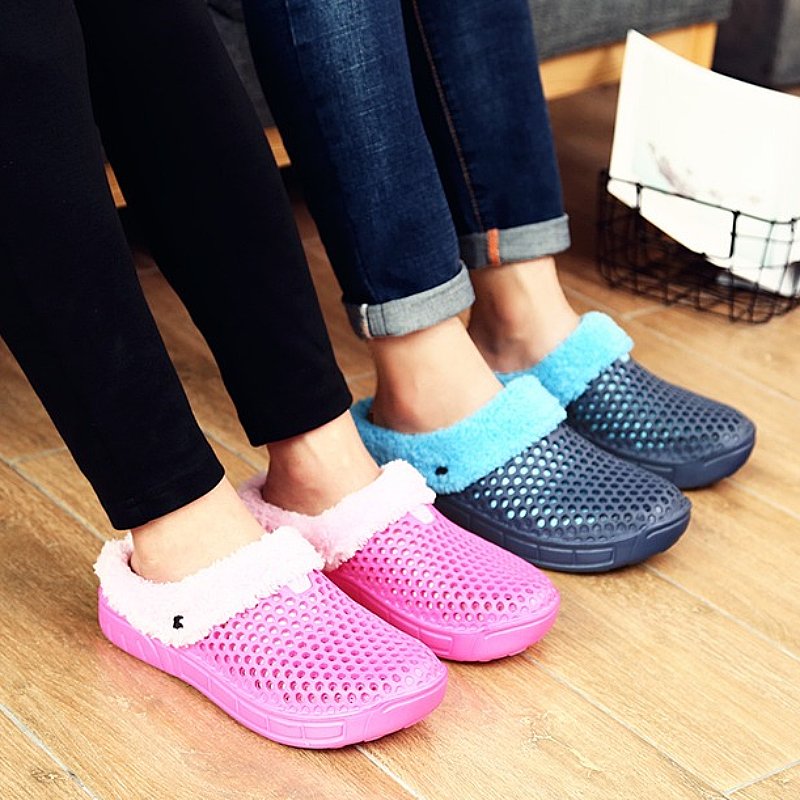 Women Nonslip PU Fur Slippers Family Indoor Slides