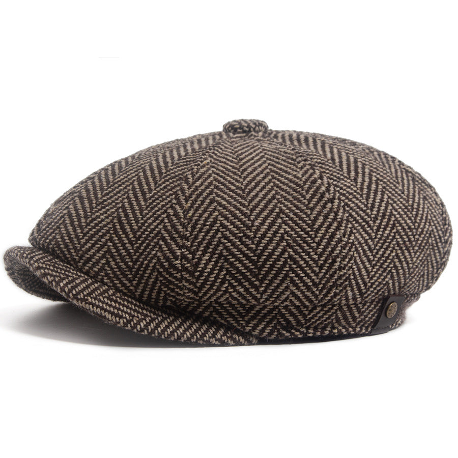Striped knitted octagonal newsboy cap
