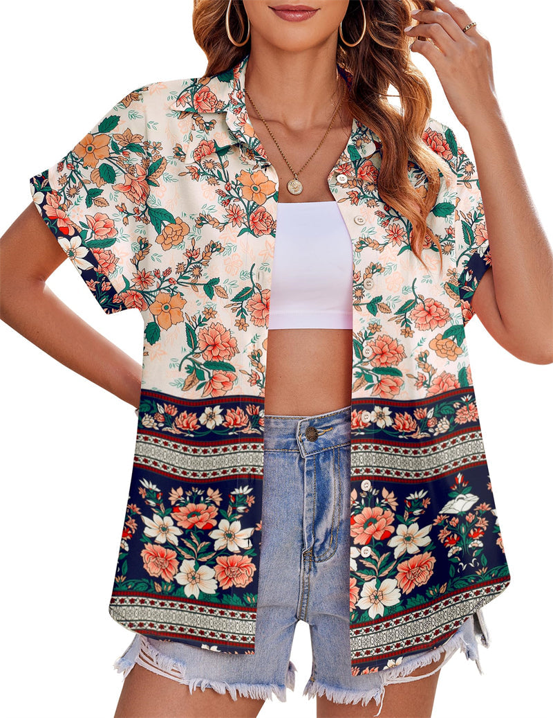 Zeagoo Casual Short Sleeve Floral Print Blouse