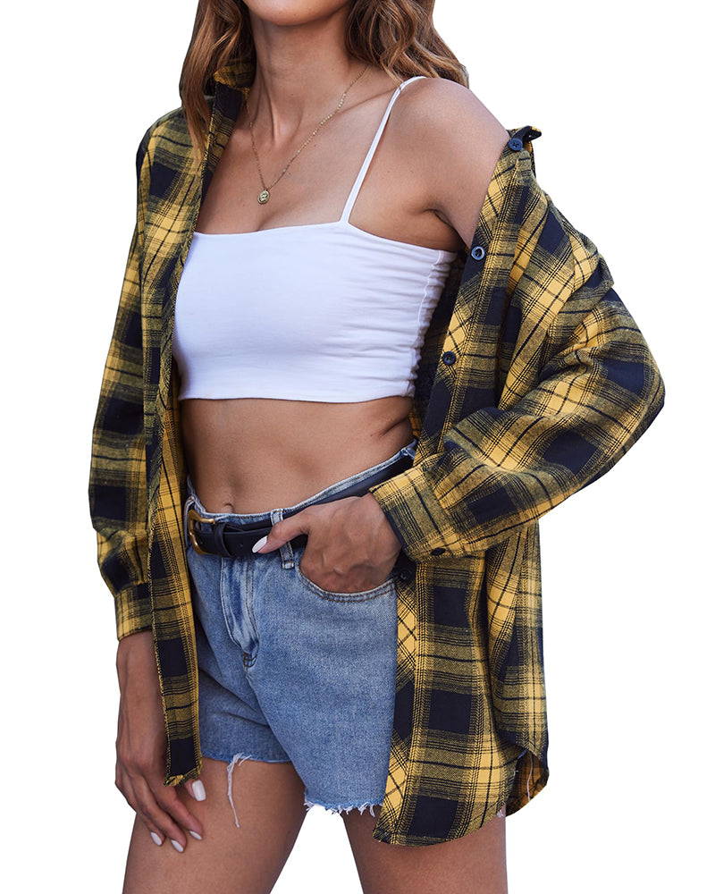 Zeagoo Womens Button Down Blouses Casual Flannel Plaid Shirts Long Sleeve Work Tops