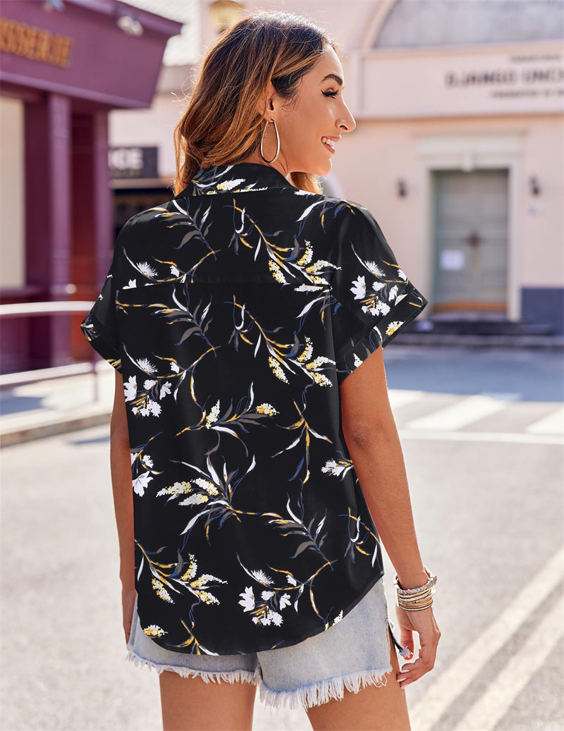 Zeagoo Casual Short Sleeve Floral Print Blouse