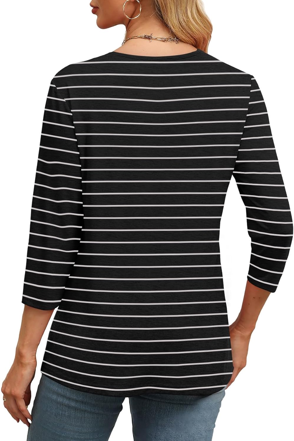 Women's V Neck 3/4 Long Sleeve  Loose Fit  Tops