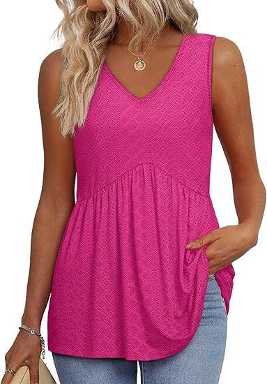 Women Dressy Sleeveless V Neck Babydoll Tank Tops