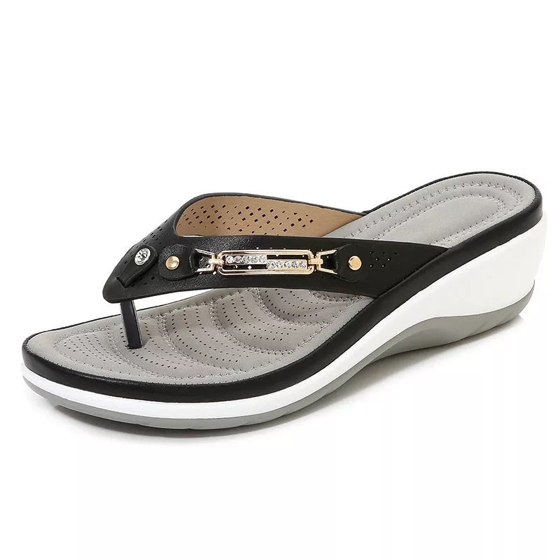 Women’s Arch Support Soft Cushion Leather Flip Flops Sandals