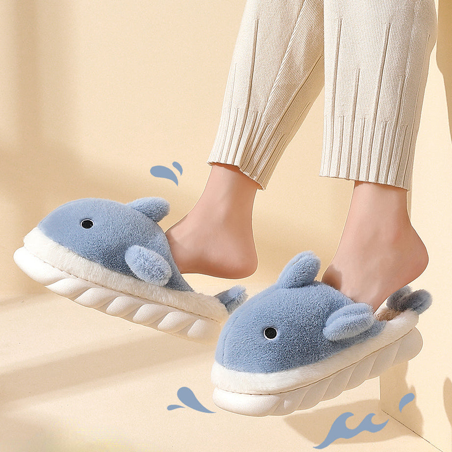 Heel-covered Powder Blue Super Soft Warm and Anti-slip Fluffy Slippers