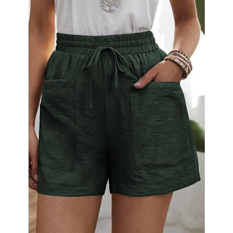 Sale 48% Off - Womens New Solid Color Two Pockets Loose Cotton And Linen Casual Pants Home Short Trousers