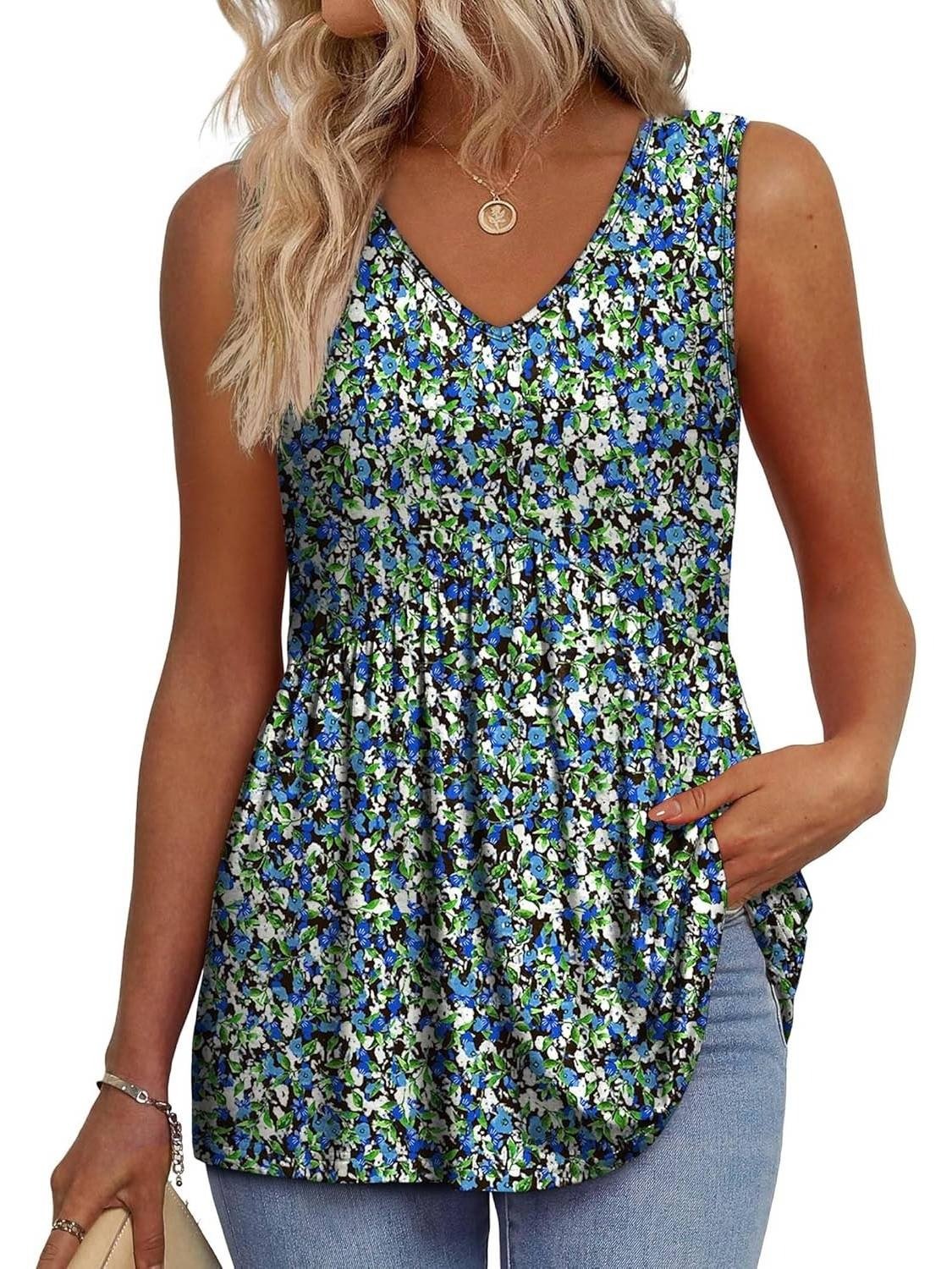 Women Dressy Sleeveless V Neck Babydoll Tank Tops