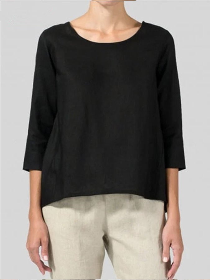Ladies Cotton Linen Three-quarter Sleeve Casual Loose Shirt