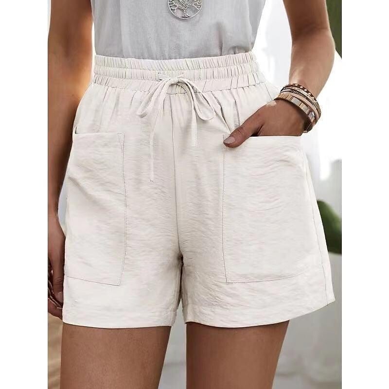 Sale 48% Off - Womens New Solid Color Two Pockets Loose Cotton And Linen Casual Pants Home Short Trousers