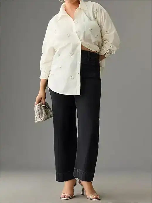 Lininco Tummy Control Cropped Wide-Leg Jeans