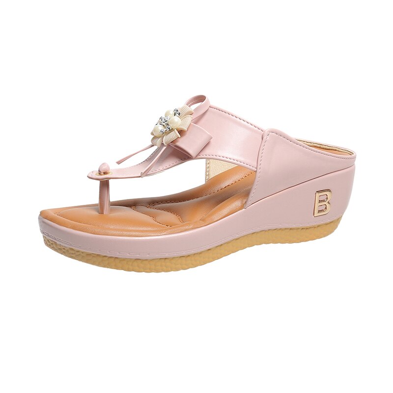 Orthopedic Sandals Women Vintage Flower Rhinestones Flip-flops Extra Comfy Summer Anti-slip Soles