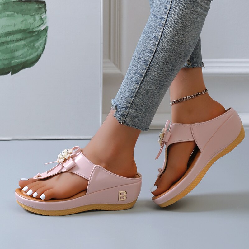 Orthopedic Sandals Women Vintage Flower Rhinestones Flip-flops Extra Comfy Summer Anti-slip Soles